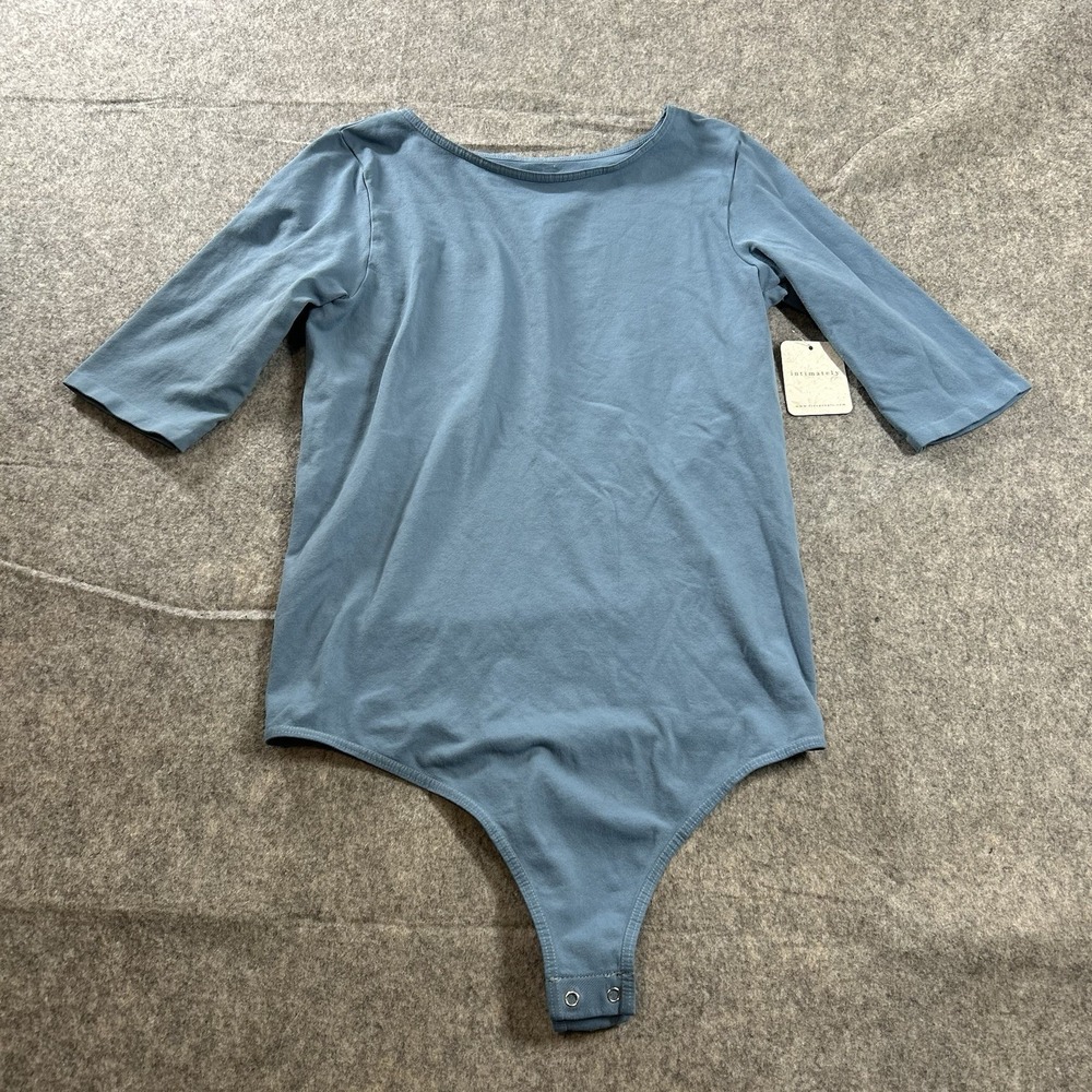 Intimately Free People Bodysuit Womens Small Crew Love Blue Stretch Half Sleeve